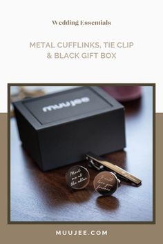 Metal Cufflinks, Tie Clip & Black Gift Box - Wedding Day Cuff links for Groom Brother Groomsmen, Anniversary Gift Husband, Father's Day Gift Anniversary Gift Husband, Gift Box Wedding, Gift Husband, Black Gift Boxes, Black Gift, Tie Clip