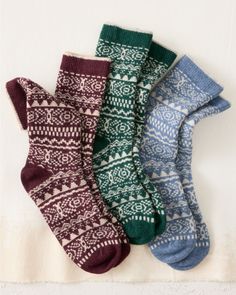 Warm up to winter in these cozy socks, featuring a Nordic-inspired Fair Isle pattern in a range of seasonal colors. Crafted in a luxurious blend of merino wool and cashmere that wicks moisture away for all-day comfort, with nylon and spandex for durability and shape-retaining stretch. Exclusive. Seamless toe construction. USA. Cozy Winter Socks, Fair Isle Socks, Eileen Fisher Shoes, Flannel Bedding, Winter Bedding, Ski Chalet, Quilted Duvet Cover, Sock Knitting Patterns, Knitted Socks