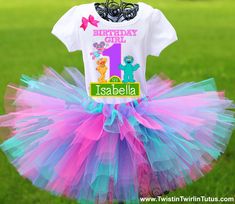 the birthday girl shirt and tutu is on display