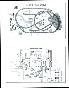 two diagrams showing the layout and workingss of a model train set, with instructions for each