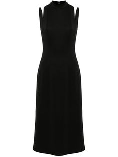 black technical jersey cut-out detailing mock neck concealed rear zip fastening sleeveless fitted waistline rear slit straight hem long length Maxi Dress Black, Yoko London, City Dress, Calvin Klein Dress, Summer Beach Wear, Sleeveless Maxi Dress, Lady Dior, Black Maxi Dress, Long Length