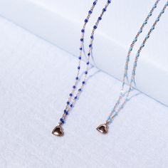 Gigi Clozeau - Lucky Heart Mini Gigi Lapis necklace, Yellow Gold, 15.7 Dainty Rose Gold Heart Beads Necklace, Luxury Heart-shaped Necklace With Delicate Chain, Luxury Heart Bead Necklaces With Heart Pendant, Heart Bead Pendant Necklace As Gift For Her, Blue Dainty Necklace With Heart Charm, Dainty Blue Necklace With Heart Charm, Luxury Heart Pendant Necklace With Delicate Chain, Rose Gold Heart Pendant Necklace With Charms, Blue Luxury Necklace For Valentine's Day