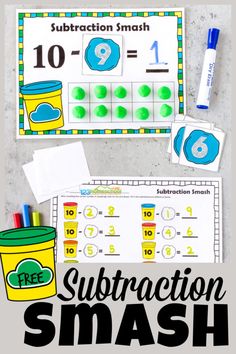 the subtraction smash game is shown with numbers and shapes