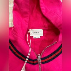 Gucci New With Tags Size 18/24 Months Kings Sleep Zipper Jacket Sweater With Hoodie Gucci Hooded Hoodie For Fall, Gucci Casual Long Sleeve Hoodie, Casual Pink Gucci Top, Designer Gucci Hooded Outerwear, Gucci Red Winter Outerwear, Red Gucci Winter Outerwear, Gucci Shirts, Gucci Baby, Baby Girl Toddler