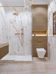 a modern bathroom with marble walls and flooring