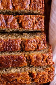 sliced banana bread sitting on top of a table