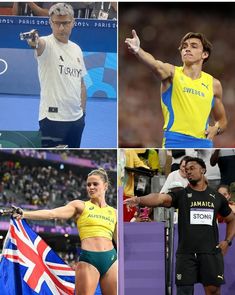 four pictures of athletes in different outfits