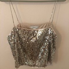 Never Worn. Size Xl. Sequin Tops For Going Out In Spring, Forever 21 Crop Top For Night Out In Spring, Casual Gold Tank Top For Party, Glamorous Spring Tank Top For Date Night, Spring Trendy Sequined Crop Top, Trendy Sequined Crop Top For Spring, Spring Sequined Crop Top, Spring Sequins Crop Top, Sequin Tops For Date Night In Summer