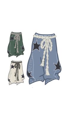 two shorts with stars on them, one in blue and the other in green colors