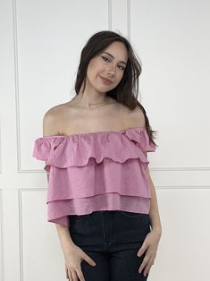 The To the Next Level Crop Top from Listicle will help you to climb to the next level in all your endeavors! This top features layered frill detail, a hi-lo hem, and a square neckline. Pair with your favorite shoes and keep climbing! Fabric: 86% Rayon, 11% Polyester, 3% Rayon Measurements: Bust (Size M): 18.5" Length (Size M): 19.5"/21.5" True To Size S 0-6 M 6-10 L 10-14 The Ladies of ALB Sizing: Model (long dark brown hair) is a size S, 33" bust, 34B bra size and is photographed in a size S! Model (medium length brown hair) is a size S, 32.5" bust, 32B bra size and is photographed in a size S! Spring Off-shoulder Ruffle Top, Trendy Spring Off-shoulder Top With Ruffles, Summer Off-shoulder Top With Ruffle Hem, Off-shoulder Tops With Ruffle Hem For Summer, Off-shoulder Top With Ruffle Hem For Summer, Cropped Ruffle Hem Top For Day Out, Trendy Tops With Ruffle Hem And Ruffled Straps, Casual Cropped Off-shoulder Top With Ruffles, Trendy Off-shoulder Top With Ruffles For Day Out