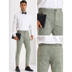 Lars Amadeus Houndstooth Dress Pants for men offer a stylish and timeless look with a contrast color checked pattern. These slim fit, flat front pants are perfect for formal occasions. The plaid design adds a classic touch that never goes out of style. Pair these pants with a shirt or blazer for a sophisticated and elegant ensemble. Made from a blend of 97% polyester and 3% spandex, they are comfortable and breathable. Ideal for events like meetings, proms, weddings, and festivals. Machine washa Plaid Dress Pants For Workwear, Formal Fitted Plaid Bottoms, Plaid Dress Pants Outfit Men, Classic Formal Houndstooth Pants, Classic Houndstooth Formal Pants, Men’s Plaid Dress Pants Outfits, Mens Plaid Pants Brown, Men’s Plaid Pants, Formal Pants