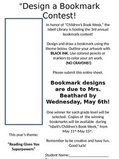 a bookmark contest flyer for children's books