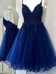 A Line V Neck Short Blue Prom Dresses, Short Blue Lace Graduation Homecoming Dresses Burgundy Homecoming Dress, Blue Lace Top, Short Prom Dresses, Burberry Coat, Blue Evening Dresses, Prom Dresses For Teens