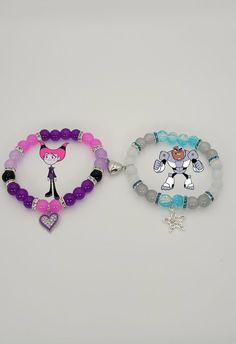 Matching Bracelets Characters, Glass Bracelet Ideas, Bracelet Ideas Matching, Connecting Bracelets, Matching Bracelets For Best Friends, Titans Cartoon