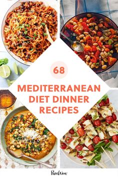 eight mediterranean diet dinner recipes with text overlay