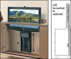 a tv mounted on the side of a cabinet