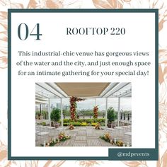 Are you planning to get married in the Tampa Bay Area but need help deciding which venue to choose? If you’re dreaming of an outdoor wedding with stunning views, we’ve got you covered! Here’s Part ONE of our Favorite Rooftop Venues in Tampa, St. Petersburg, and Clearwater, offering breathtaking scenery for your special day. Head to the link in our bio to read more! #MDPEvents #MDPEventsPlanning #WeddingPlanning #FloridaWeddings #SarasotaWeddings #SarasotaWeddingPlanner #FloridaWeddingPlanni... Gorgeous View, Industrial Chic