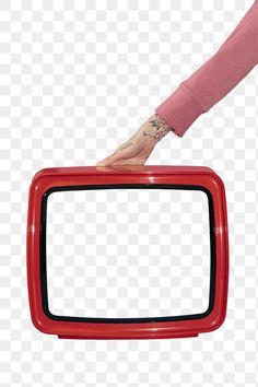 a person's hand reaching for an old fashioned tv on transparent background png