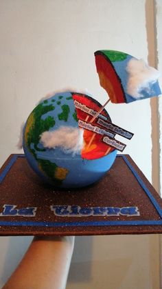 a small globe with two flags sticking out of it