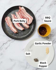 ingredients to make pork belly on a plate