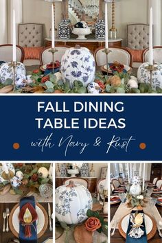 fall dining table ideas with navy and rust