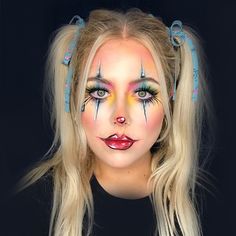 Womens Clown Makeup, Clown Makeup Ideas, Creepy Clown Makeup, Makeup Ideas For Halloween, Clown Face Paint, Cute Clown Makeup, Circus Makeup, Halloween Makeup Clown, Harley Quinn Makeup