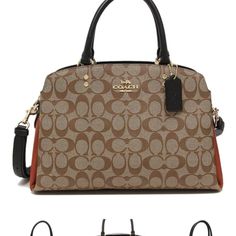 Coach 91016 Ime7v Lily Carry All Color Block Signature Canvas Women's Handbag Shoulder Bag Khaki Multi Brown Coated Canvas Satchel With Handle Drop, Coach Bag In Cognac With Removable Pouch, Coach Cognac Bag With Removable Pouch, Coach Top Handle Satchel In Coated Canvas, Coach Top Handle Bag In Cognac, Coach Coated Canvas Top Handle Satchel, Coach Cognac Top Handle Bag, Coach Double Handle Coated Canvas Satchel, Coach Coated Canvas Satchel Bag