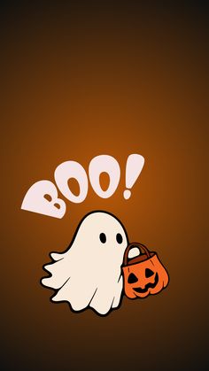 a ghost holding a trick bag with boo on it