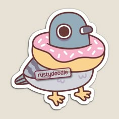 a sticker with a donut in the shape of a bird on top of a doughnut