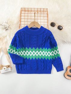 Multicolor Casual Collar Long Sleeve Knitwear Chevron,Geometric Pullovers Embellished High Stretch  Young Boys Clothing Boys Sweaters, Boys Clothing, Knitted Sweater, Kids Boys, Cable Knit, All Fashion, Color Block, Length Sleeve, Geometric Pattern