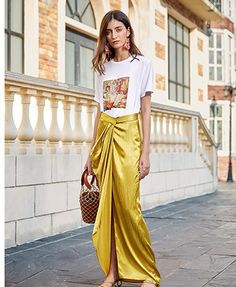 Vintage Wedding Guest Formal Evening Dress V Neck Long Sleeve Floor Le – AEL Studio Green Skirt Outfit Winter, Satin Green Skirt, Gold Silk Skirt, Green Skirt Outfit, Skirt Outfit Winter, High Waist Jumpsuit, Patchwork Denim Skirt, Tulle Maxi Skirt, Asymmetric Skirt