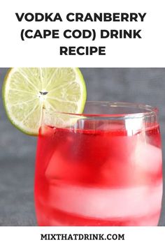 vodka cranberry cape cold drink recipe in a glass with lime slice on top