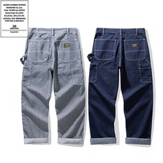 Men's Raw Denim Jeans Railroad Worker Pants Multi-Pockets Striped Cargo Trousers Feature: Multi-pocket design with hanging tool belt on the side There are two materials, primary denim and striped denim Straight leg loose YKK zipper Hardware: Aluminum alloy Note: The size is Asian size ,To be safe,Please measure one of your own pants to make comparison with ours, so as to select a correct size.   Size Chart:1inch=2.54cm Size Chart : INCH/CM Tag Size Waist Length Thigh Hip inch cm inch cm inch cm inch cm XS 29.9  76 40.2  102 23.6  60 39.0  99 S 31.5  80 41.3  105 24.4  62 40.2  102 M 33.1  84 42.1  107 26.0  66 40.9  104 L 34.6  88 42.9  109 26.8  68 43.3  110 XL 36.2  92 43.7  111 27.6  70 44.9  114 2XL 38.2  97 44.1  112 28.3  72 46.5  118 SIZE ERROR: ±1 INCH error as size was measured by Boys Jeans Size Chart, Affordable 90s Men's Bottoms, Baggie Jeans Mens, Mens Jeans Storage, Different Color Jeans For Men, Mens Baggy Jeans Sewing Pattern, Mens Reworked Jeans, Butters Jeans, Correct Length For Jeans