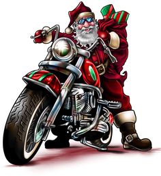 a santa clause riding on the back of a motorcycle