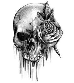 a drawing of a skull with roses on it