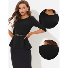 Elevate your style with a charming and distinctive touch by wearing this sophisticated peplum blouse complete with a belt. For an effortlessly cool look, pair it with skinny jeans and heels. This versatile blouse is perfect for many occasions including cocktails, evenings, parties, work, business, church, dates, clubs, and daily wear during the spring/autumn seasons. The Peplum Waist design makes you look slender in this elegant top. Belted design, more delicate detail, textured fabric. Perfect Peplum Shirts, Business Work, Women's Blouses, Elegant Blouses, Peplum Blouse, Hem Style, Work Blouse, Womens Clothing Sizes, Chic Woman