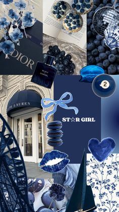 the collage shows blue and white items