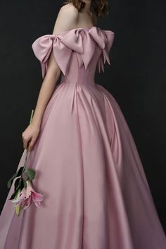 Prom Dress Princess, Satin Long Prom Dress, Pink Bow Dress, Cheap Prom Dresses Long, Prom Dresses Long Pink, Princess Prom Dresses, Pink Bride, Satin Evening Dresses, Dress Princess