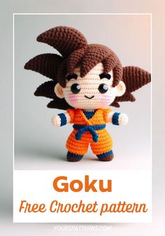 a crocheted dragon doll with the text goku free crochet pattern