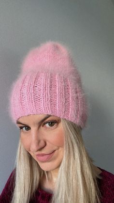 Handmade hat made from the best Italian Angora. Luxurious and soft. Unique and beautiful pink color. Pink Wide Brim Hat For Winter, Pink Wide Brim Mini Hat For Winter, Pink Wide Brim Cloche Hat For Winter, Pink Short Brim Winter Hat, Pink Winter Hat With Short Brim, Pink Winter Beanie One Size, Pink Brimmed Cloche Hat, Pink Beanie Cap (one Size), Pink Wide Brim Hat One Size