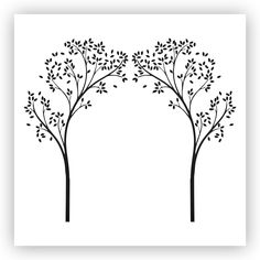 two trees with leaves are shown in the shape of an arch on a white background