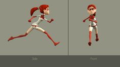 the animation character is running and jumping in different poses, both with their legs spread out