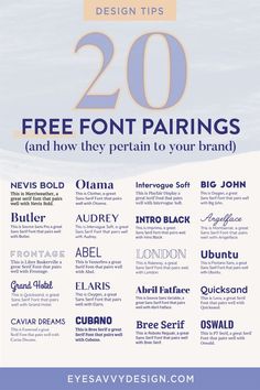 an advertisement with the words 20 free font pairings and how they explain to your brand