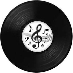 a black record with musical notes on it