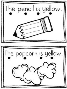 two posters with the words, the pencils is yellow and the popcorn is yellow