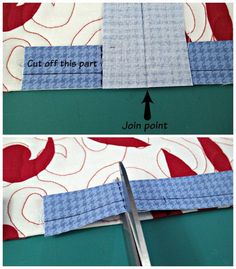 two pictures showing how to cut fabric with scissors