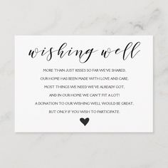 a wedding wish card with the words wishing well written in cursive writing on it