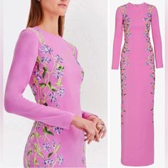 Tried On Only,Like New Condition. Size:Us10 Measurements: Bust:104cm (41") Waist:82cm(32.5") Hips:107cm(42") Oscar De La Renta Floral-Print Long-Sleeve Dress A Flowering Vine Creeps Up The Sides Of This Long-Sleeved Dress From Oscar De La Renta. The Label Is Widely Renowned For Creating Eye-Catching Gowns That Project Their Romantic Aesthetic, Such As This Piece. Made In United States Highlights Floral-Print Long-Sleeve Dress From Oscar De La Renta Featuring Lilac Purple, Stretch-Silk, Floral Print, Round Neck, Rear Zip Fastening, Long Sleeves, Long Length And Rear Slit. Composition Silk 94%, Elastane 6% Fitted Lavender Embroidered Dress, Purple Floral Embroidered Dress For Formal Occasions, Purple Formal Dress With Floral Embroidery, Formal Purple Dress With Floral Embroidery, Purple Long Sleeve Dress With Floral Embroidery, Asian Dresses, Long Sleeve Embroidered Dress, Romantic Aesthetic, Long Sleeve Print Dress