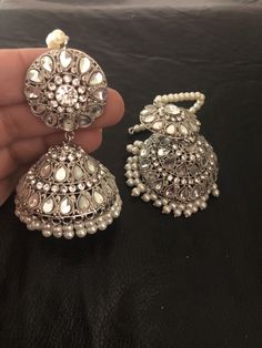 Excited to share the latest addition to my #etsy shop: Kundan jhumka , silver Kundan jewelry, indian jewelry, pakistani jewelry, kundan earrings, indian jhumka, pakistan jewelry, fashion jewelry #noorzaracollection Elegant Jhumkas With Mirror Work For Navratri, Silver Kundan Bridal Earrings For Eid, Bollywood Style Silver Tikka For Navratri, Silver Bollywood Tikka For Celebrations, Silver Kundan Jhumkas With Mirror Work, Silver Chandbalis For Wedding And Navratri, Traditional Chandbalis With Mirror Work For Party, Adjustable Festive Earrings For Celebration, Silver Tikka With Mirror Work For Festivals