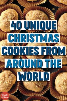 the cover of 40 unique christmas cookies from around the world, including muffins